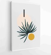 Earth tone natural colors foliage line art boho plants drawing with abstract shape 2 - Moderne schilderijen – Vertical – 1910091076 - 80*60 Vertical