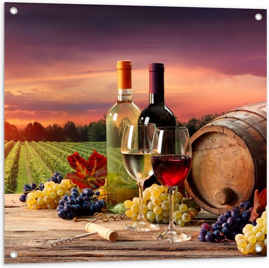 Tuinposter – Wijn en Druiven voor Wijngaard - 80x80cm Foto op Tuinposter  (wanddecoratie voor buiten en binnen)