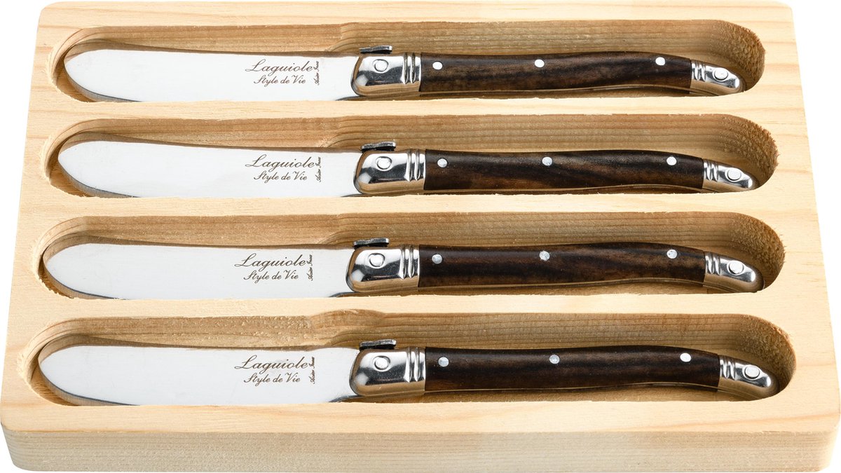 Laguiole Style de Vie Botermessen Premium Line - 4-delig - Dark Wood