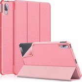 Voor Lenovo Tab P11 Pro TB-J716F/J706F Doek Textuur PU + TPU Horizontale Flip Lederen Case met Drie-opvouwbare Houder & Wake-up/Slaapfunctie (Roze)