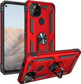 Voor Google Pixel 5a 5G Schokbestendige TPU + pc-beschermhoes met 360 graden roterende houder (rood)