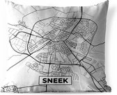 Sierkussen Buiten - Stadskaart - Sneek - Grijs - Wit - 60x60 cm - Weerbestendig - Plattegrond