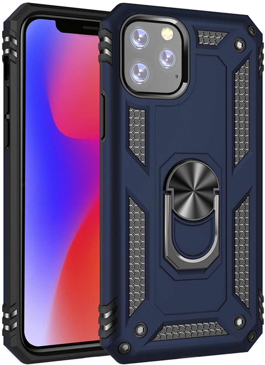 Ntech hoesje Geschikt voor iPhone 11 Pro Armor Ringhouder TPU - Blauw