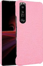 Sony Xperia 1 III Hoesje - Mobigear - Croco Serie - Hard Kunststof Backcover - Roze - Hoesje Geschikt Voor Sony Xperia 1 III