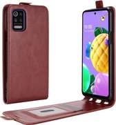 Voor LG K52 R64 Textuur Enkele Verticale Flip Lederen Beschermhoes met Kaartsleuven & Fotolijst (Bruin)