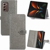 Voor Samsung Galaxy Z Fold2 Mandala Bloem Reliëf Horizontale Flip Leren Case met Beugel / Kaartsleuf / Portemonnee / Lanyard (Grijs)