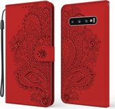 Voor Samsung Galaxy S10 + pauw reliëf patroon horizontale flip lederen tas met houder & kaartsleuven & portemonnee & lanyard (rood)