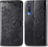 Voor Xiaomi 9 Pro Halverwege Mandala Embossing Patroon Horizontaal Flip Leren Hoesje met Houder & Kaartsleuven & Portemonnee & Fotolijst & Lanyard (Zwart)