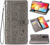 Voor Geschikt voor Xiaomi Mi Note 10 Lite Mooie kat en hond Embossing patroon Horizontale flip lederen tas, met houder & kaartsleuven & portemonnee & cartoon sluiting & lanyard (gr