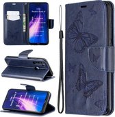 Voor Xiaomi Redmi Note 8 Twee Vlinders Embossing Patroon Horizontale Flip Leren Case met Houder & Kaartsleuf & Portemonnee & Lanyard (Donkerblauw)