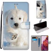 Voor Samsung Galaxy S21 Ultra 5G Gekleurde Tekening Cross Textuur Horizontale Flip PU Lederen Case met Houder & Kaartsleuven & Portemonnee & Lanyard (Sneeuw Puppy)