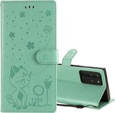 Voor Samsung Galaxy Note 20 Ultra Cat Bee Embossing Pattern Shockproof Horizontale Flip Leather Case met houder & kaartsleuven & portemonnee (groen)