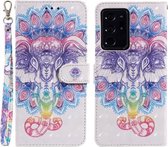 Voor Samsung Galaxy Note20 Ultra 3D-schilderijpatroon Gekleurde tekening Horizontale flip PU-lederen tas met houder & kaartsleuven en portemonnee (kleurrijke olifant)