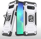 Voor Samsung Galaxy S10 + magnetisch pantser schokbestendig TPU + pc-hoesje met metalen ringhouder (zilver)