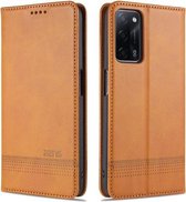Voor Oppo A55 5G AZNS Magnetische Kalfsstructuur Horizontale Flip Leren Case met Kaartsleuven & Houder & Portemonnee (Geel)
