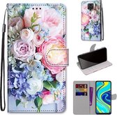 Voor Geschikt voor Xiaomi Redmi Note 9S / 9 Pro Gekleurde Tekening Cross Textuur Horizontale Flip PU Lederen Case met Houder & Kaartsleuven & Portemonnee & Lanyard (Lichtroze Boeke