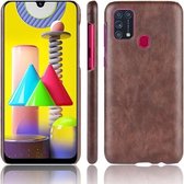 Voor Galaxy M31 Shockproof Litchi Texture PC + PU Case (Bruin)