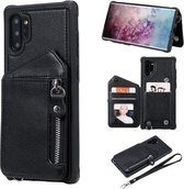 Voor Galaxy Note 10 Plus Dubbele gespen Rits Schokbestendige achterkant Beschermhoes met houder & kaartsleuven & portemonnee & lanyard & fotolijsten (zwart)