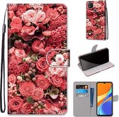 Voor Geschikt voor Xiaomi Redmi 9C Gekleurde Tekening Cross Textuur Horizontale Flip PU Lederen Case met Houder & Kaartsleuven & Portemonnee & Lanyard (Pink Rose Garden)