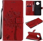 Voor Xiaomi Mi 10T Lite 5G Tree & Cat Pattern Pressed Printing Horizontale Flip PU lederen tas met houder & kaartsleuven & portemonnee & lanyard (rood)