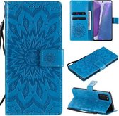 Voor Samsung Galaxy Note20 5G Sun Embossing Pattern Horizontale Flip Leather Case met Card Slot & Holder & Wallet & Lanyard (Blue)