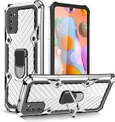 Voor Samsung Galaxy A41 Cool Armor PC + TPU schokbestendig hoesje met 360 graden rotatie ringhouder (zilver)