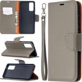Voor Samsung Galaxy S20 FE 5G / S20 Lite Litchi Textuur Pure Kleur Horizontale Flip PU Lederen Case met Houder & Kaartsleuven & Portemonnee & Lanyard (Grijs)