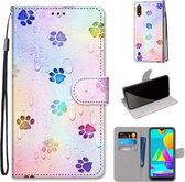Voor Samsung Galaxy M01 Gekleurde Tekening Cross Textuur Horizontale Flip PU Lederen Case met Houder & Kaartsleuven & Portemonnee & Lanyard (Voetafdruk Waterdruppels)