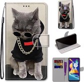 Voor Samsung Galaxy M11 & A11 Gekleurde tekening Cross Texture Horizontale Flip PU lederen tas met houder & kaartsleuven & portemonnee & lanyard (Golden Chain Grey Cat)