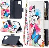 Voor Samsung Galaxy A12 Gekleurde Tekening Patroon Rits Horizontale Flip Leren Case met Houder & Kaartsleuven & Portemonnee (Twee Vlinders)