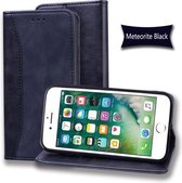 Voor iPhone 6s Zakelijke stiksels Horizontale flip lederen tas met dubbele vouw & beugel & kaartsleuven & fotolijst & portemonnee (zwart)