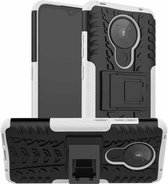 Voor Nokia 5.3 Tyre Texture Shockproof TPU + PC beschermhoes met houder (wit)