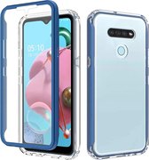 Voor LG K51 schokbestendig TPU-frame + doorzichtige pc-achterkant van de behuizing + PET-schermbeschermer aan de voorkant (blauw)