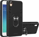 Voor OPPO A37 2 in 1 Armor Series PC + TPU beschermhoes met ringhouder (zwart)