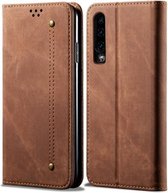 Voor Huawei P30 Denim Texture Casual Style Horizontale Flip Leather Case met houder & kaartsleuven & portemonnee (bruin)