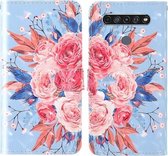 Voor LG K61 3D-schilderij Gekleurd tekenpatroon Horizontaal Flip TPU + PU lederen tas met houder & kaartsleuven & portemonnee & draagkoord (gekleurde bloemen)