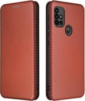 Voor Motorola Moto G30 / G10 Carbon Fiber Texture Magnetische Horizontale Flip TPU + PC + PU Leather Case met Card Slot (Brown)