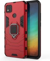 Voor Geschikt voor Xiaomi Redmi 9C PC + TPU Anti-val beschermhoes met magnetische ringhouder (rood)