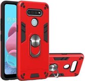 Voor LG K51 / Q51 2 in 1 Armor Series PC + TPU beschermhoes met ringhouder (rood)