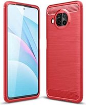 Voor Geschikt voor Xiaomi Mi 10T Lite 5G geborstelde textuur koolstofvezel TPU-hoes (rood)