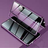 Voor Samsung Galaxy S21 Ultra 5G Vierhoek schokbestendig Anti-gluren magnetisch metalen frame Dubbelzijdig gehard glazen omhulsel (roze)
