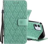 Geperst afdrukken Rotan bloempatroon Horizontale flip PU lederen tas met houder & kaartsleuven & portemonnee & fotolijst voor iPhone 12 mini (groen)