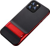 Geruite textuur Antislip TPU + pc-hoes met houder voor iPhone 12/12 Pro (rood)