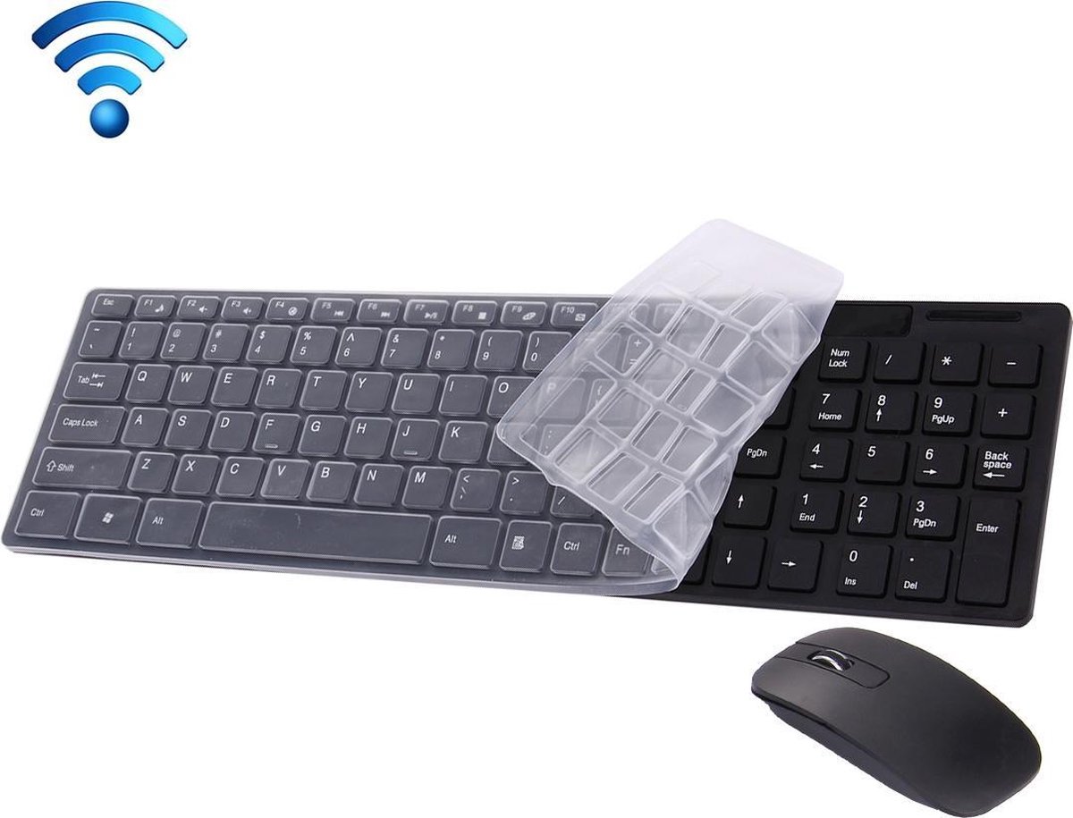 JK-906 2,4 GHz draadloos 102 toetsen ultradun toetsenbord met toetsenborddeksel + draadloze optische muis met ingebouwde USB-ontvanger voor computer pc-laptop (zwart)