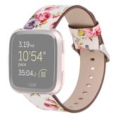 Voor Fitbit Versa 1/2 bloempatroon vervanging polsband horlogeband (wit roze)
