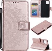 Totem bloem reliëf horizontale flip TPU + PU lederen tas met houder & kaartsleuven & portemonnee voor iPhone 11 (rose goud)