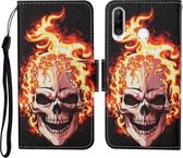 Voor Huawei P30 lite Gekleurde Tekening Patroon Horizontale Flip Leren Case met Houder & Kaartsleuven & Portemonnee & Lanyard (Vlamschedel)