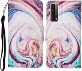 Voor Huawei P smart 2021 Gekleurde Tekening Patroon Horizontale Flip Leren Case met Houder & Kaartsleuven & Portemonnee & Lanyard (Whirlpool Marmer)