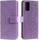 Voor Samsung Galaxy A02s Totem Bloem Reliëf Horizontale Flip TPU + PU Leren Case met Houder & Kaartsleuven & Portemonnee (Paars)