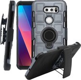 Voor LG V30 3 in 1 Cube PC + TPU beschermhoes met 360 graden draaien zwarte ringhouder (grijs)